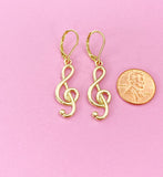 Gold Treble Clef Music Note Charm Earrings, N5802