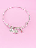 Silver Book Charm Bracelet, Initial, Birthstone, Bookworm Gift, N916