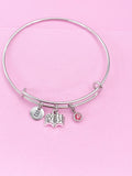 Silver Book Charm Bracelet, Initial, Birthstone, Bookworm Gift