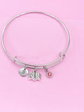 Silver Book Charm Bracelet, Initial, Birthstone, Bookworm Gift, N916