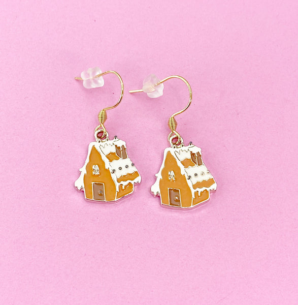 Gold Snow House Charm Earrings, N5769