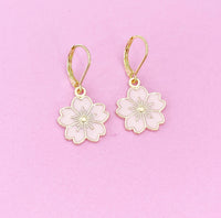 Gold Cherry Blossom Sakura Flower Charm Earrings, N2965A