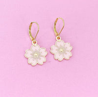 Gold Cherry Blossom Sakura Flower Charm Earrings, N2965A