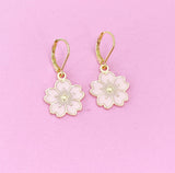 Gold Cherry Blossom Sakura Flower Charm Earrings, N2965A