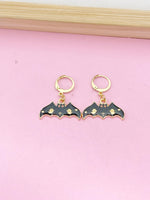 Gold Black Bat with Ghost Halloween Charm Earrings, Fun Halloween, Halloween Gift, N3992