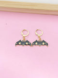 Gold Bat Ghost Dangle Earrings, Fun Halloween Jewelry