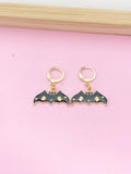 Gold Black Bat with Ghost Halloween Charm Earrings, Fun Halloween, Halloween Gift, N3992
