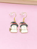 Gold Cute Ghost Witch Hat Broom Charm Earrings, Halloween Earrings, N3688