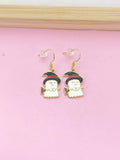 Gold Cute Ghost Witch Hat Broom Charm Earrings, Halloween Earrings, N3688