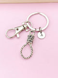 Silver Rope Knot Keychain, Initial Charm, Gothic Gift