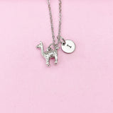 Silver Llama Initial Charm Necklace, Alpaca Farmer Gift