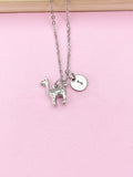 Silver Llama Initial Charm Necklace, Alpaca Farmer Gift