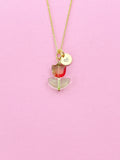 Gold Red Tulip Necklace, Tulip Charm, Gardening Gifts, Personized Birthday Gifts, N5303D