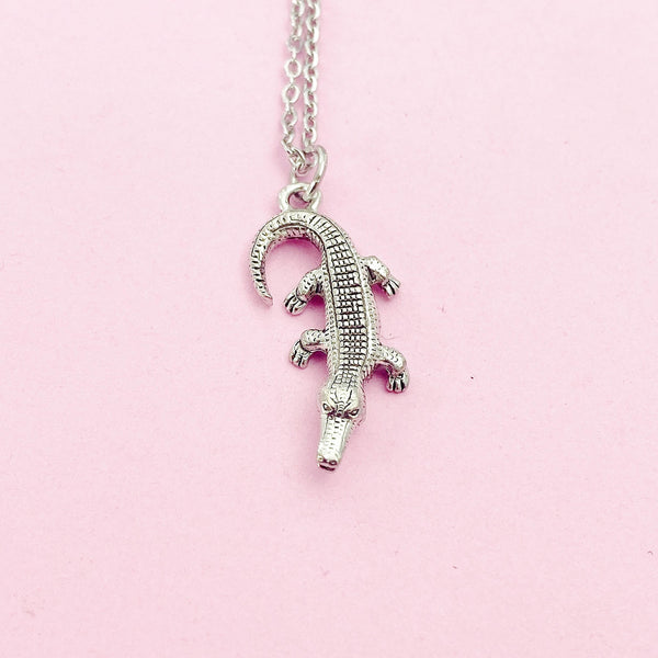 Silver Alligator Charm Necklace, Alligator, Crocodile, N1892A