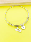 Silver Fire Truck Charm Bracelet, Crane Charm, Firefighter Gift, N4816
