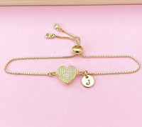 Gold Heart Bracelet, Zirconia Heart Jewelry, N5805