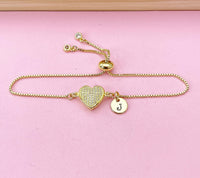 Gold Heart Bracelet, Zirconia Heart Jewelry, N5805