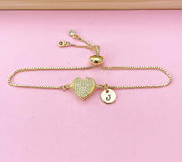 Gold Heart Bracelet, Zirconia Heart Jewelry, N5805