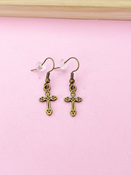 Bronze Cross Charm Earrings, N5105