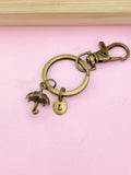 Bronze Umbrella Keychain, Personalized Initial Charm, Rainy Day Gift
