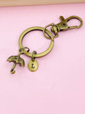 Bronze Umbrella Keychain, Personalized Initial Charm, Rainy Day Gift