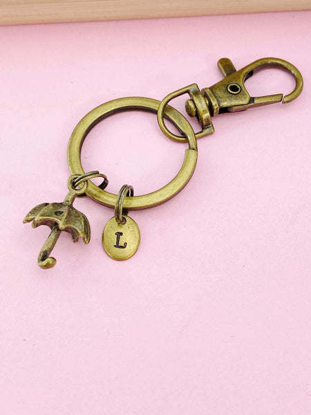 Umbrella Keychain, Bronze Umbrella Charm keychain, Raining Day Gifts, N4780Z