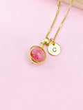 Gold Natural Quartz Imitation Rhodochrosite Charm Necklace, Gemstone Jewelry, N3967C