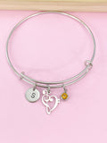 Silver Bass Clef Music Note Heart Charm Bracelet, School Band Orchestra Choir Gifts Ideas, AN1764