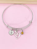 Silver Bass Clef Music Note Heart Charm Bracelet, School Band Orchestra Choir Gifts Ideas, AN1764