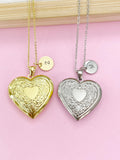Silver or Gold Heart Flower Locket Pendant Necklace, Love Necklace, Keepsake Photo Frame Charm, N3842A