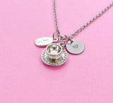 Silver Coffee Bean Charm Necklace, Coffee Charm, Coffee Cup and Saucer Charm, Coffee Gift, Personalized Gift, N50D