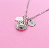 Silver Coffee Cup Charm Necklace, Initial Charm, Personalized Gift