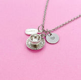 Silver Coffee Bean Charm Necklace, Coffee Charm, Coffee Cup and Saucer Charm, Coffee Gift, Personalized Gift, N50D