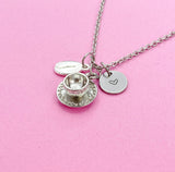 Silver Coffee Cup Charm Necklace, Initial Charm, Personalized Gift
