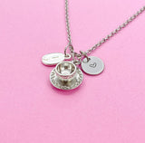 Silver Coffee Bean Charm Necklace, Coffee Charm, Coffee Cup and Saucer Charm, Coffee Gift, Personalized Gift, N50D