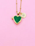 Gold Heart Locket Necklace, Malachite, Personalized Customized Made to Order Jewelry, N5467