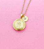 Gold Daisy Flower Locket Necklace, Love, Keepsake Photo Frame, N4049