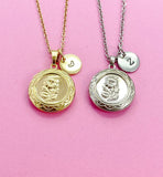 Gold or Silver Hibiscus Tropical Flower Locket Oval Pendant Necklace, Love, Keepsake Photo Frame, N4049A