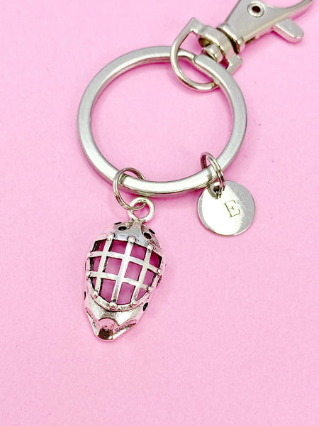 Silver Hockey Helmet Charm Keychain, Goal Hockey Keychain, Goalie Gifts, N156B