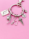 Graduation Keychain, Silver Ace Card, Graduation Cap, Heart Stethoscope, Caduceus, Initial, Birthstone Charm, Graduation Gift, N5804A