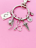 Graduation Keychain, Silver Ace Card, Graduation Cap, Heart Stethoscope, Caduceus, Initial, Birthstone Charm, Graduation Gift, N5804A