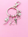 Graduation Keychain, Silver Graduation Cap, Heart Stethoscope, Caduceus, Paw, Initial, Birthstone Charm, Graduation Gift, N5804B