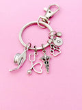 Graduation Keychain, Silver Graduation Cap, Heart Stethoscope, Caduceus, Paw, Initial, Birthstone Charm, Graduation Gift, N5804B