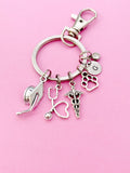Graduation Keychain, Silver Graduation Cap, Heart Stethoscope, Caduceus, Paw, Initial, Birthstone Charm, Graduation Gift, N5804B