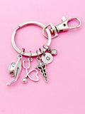 Doctor Nurse Graduation Keychain, Silver Graduation Cap Heart Stethoscope Caduceus Charm, Medical Graduation Gift, N5804C