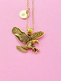 Gold Flying Eagle Charm Necklace, Flying Eagle Jewelry Gift, N3669D