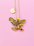 Gold Flying Eagle Charm Necklace, Flying Eagle Jewelry Gift, N3669D