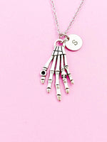 Silver Hand Skeleton Charm Necklace, Hand Skull, Occult Charm, Gothic Charm, Halloween Personalized Gift, N806