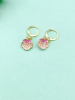 Gold Japanese Cherry Blossom Earrings, Pink Sakura Earrings, Flower Peach Blossom Jewelry Gift, N3238
