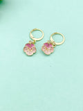 Gold Japanese Cherry Blossom Earrings, Pink Sakura Earrings, Flower Peach Blossom Jewelry Gift, N3238